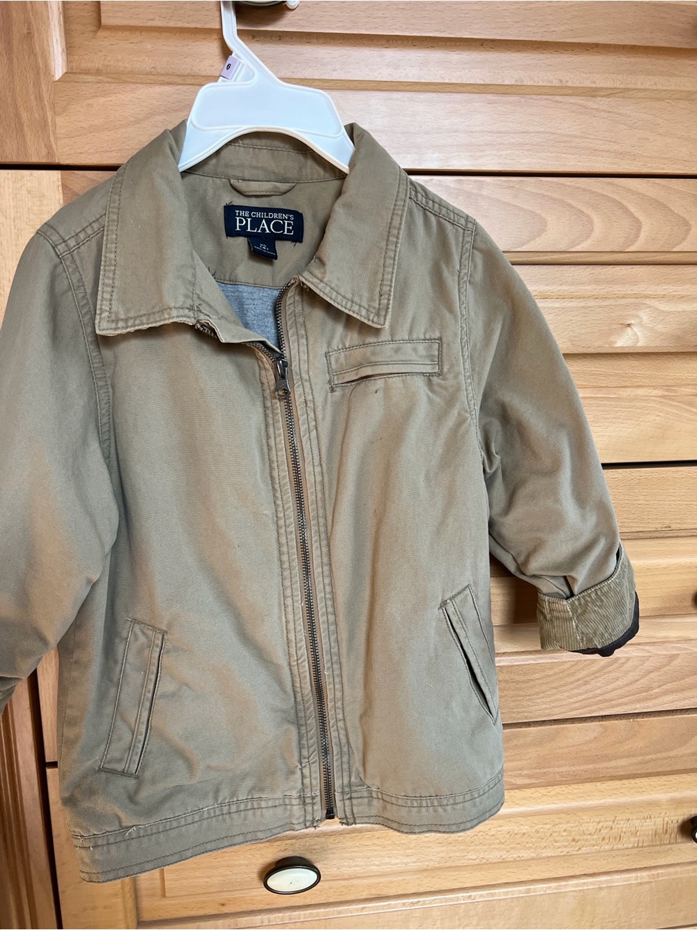 The Children's Place Boys' Tan Cotton Zip Front Jacket